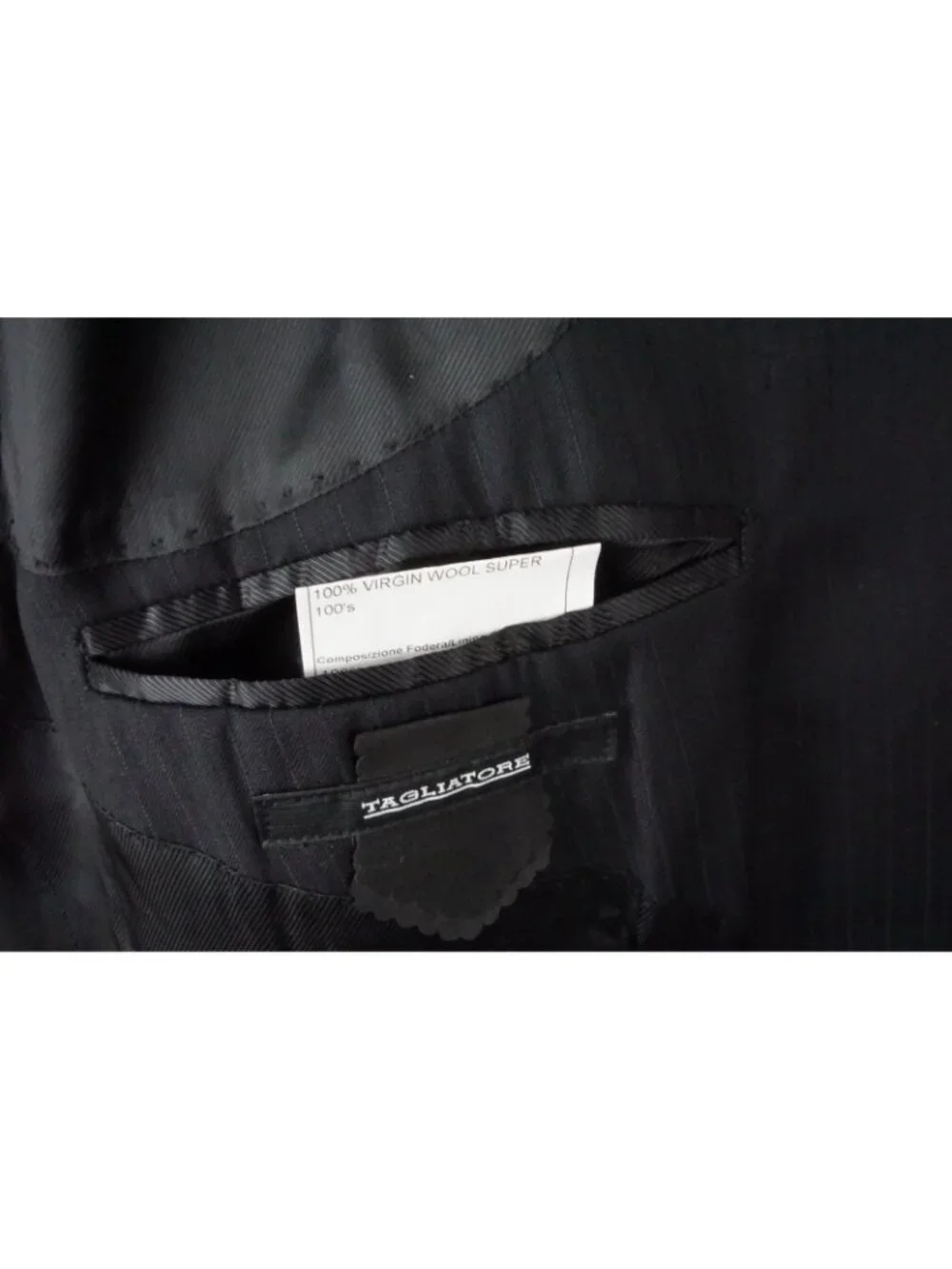 Tagliatore Black Striped 100s Wool 2 Pc Suit Jacket Pants Sz 48R US 58 EU NEW